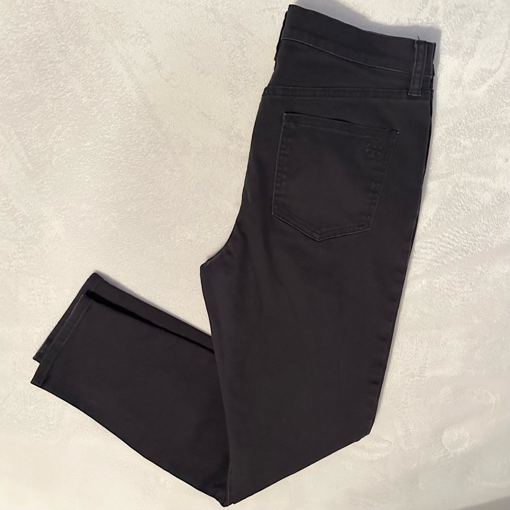 Tory Burch Black Skinny Leg Ankle Jean Pants 28 Slim Fit Pockets Stretch